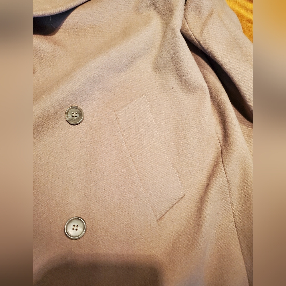 100% Wool, Mink Colar Long Taupe Coat - Picture 8 of 13